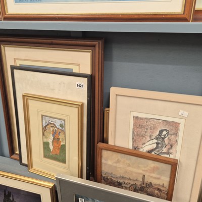 Lot 1422 - Vintage watercolours, various prints etc