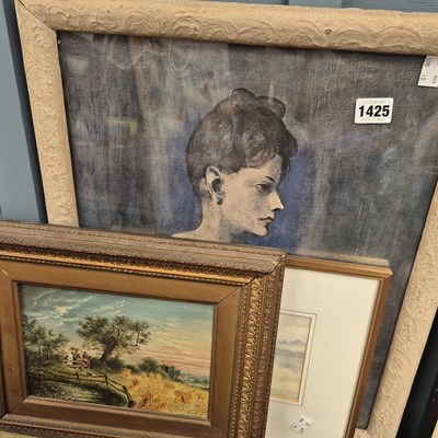 Lot 1425 - a print after Picasso, a small watercolour and...