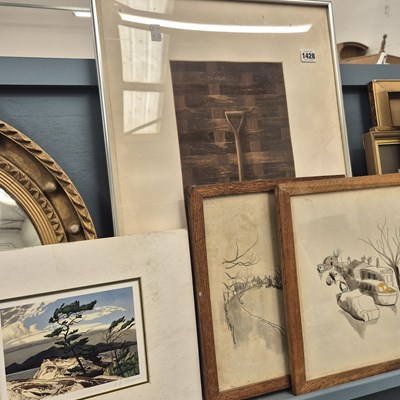 Lot 1428 - A pair of ink drawings, canal scenes, a pair...