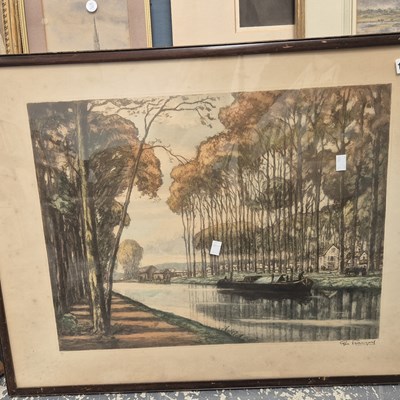 Lot 1432 - A large colour etching  signed indistinctly