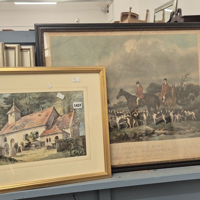 Lot 1437 - A watercolour- graveyard and a large sporting...