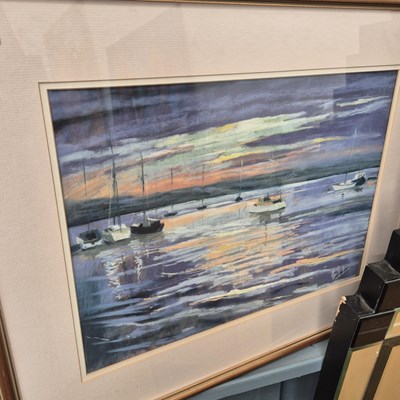 Lot 1440 - Pastel study- Estuary at dusk. signed...