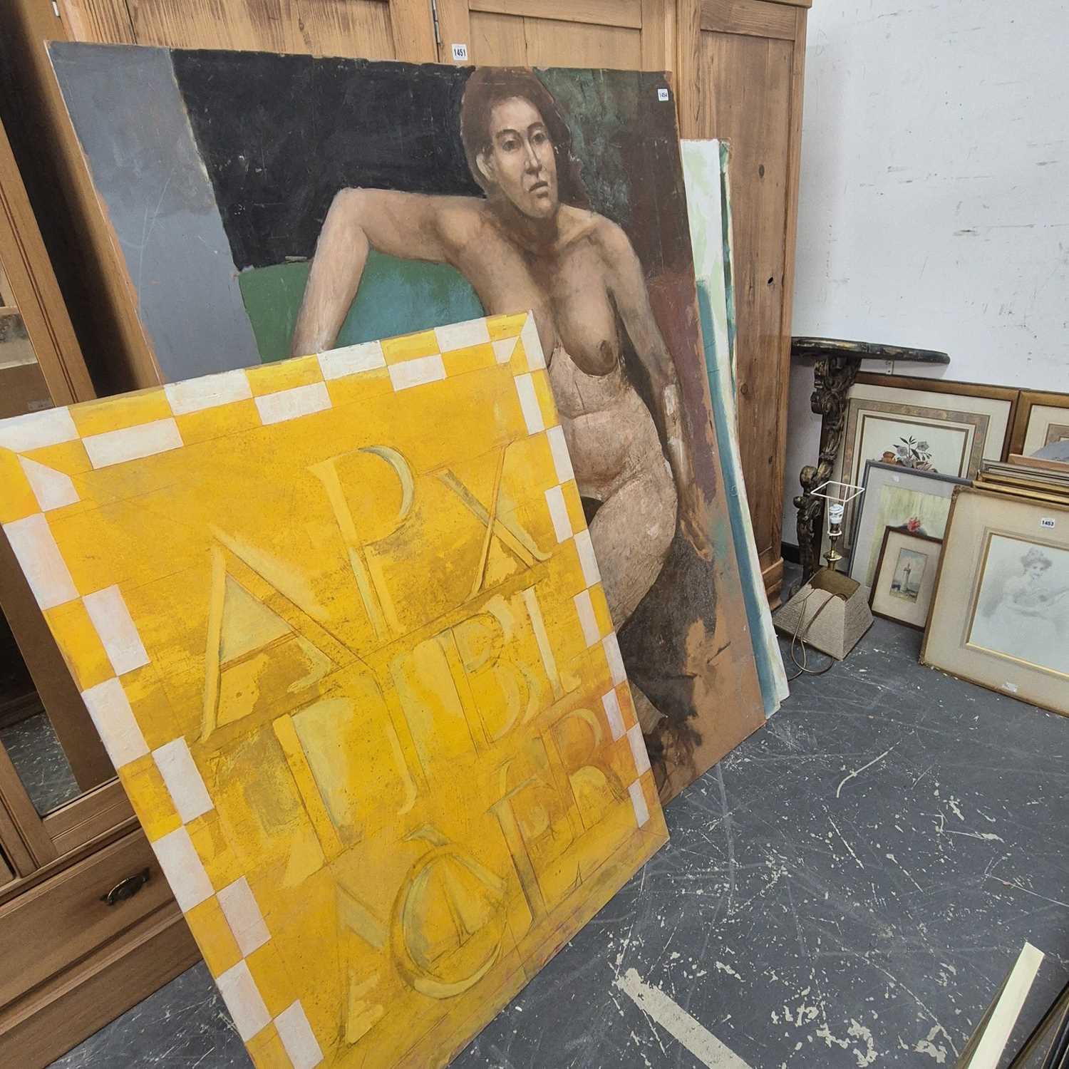 Lot 1454 - A large oil painting nude study and various...