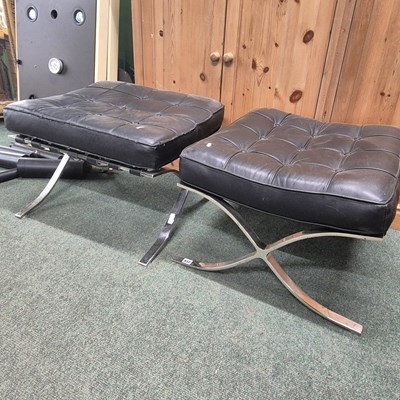 Lot 832 - A pair of Barcelona type chrome frame stools