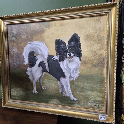 Lot 1476 - An oil painting portrait of a dog signed ...