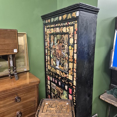 Lot 1479 - An antique cabinet later painted and decoupage...