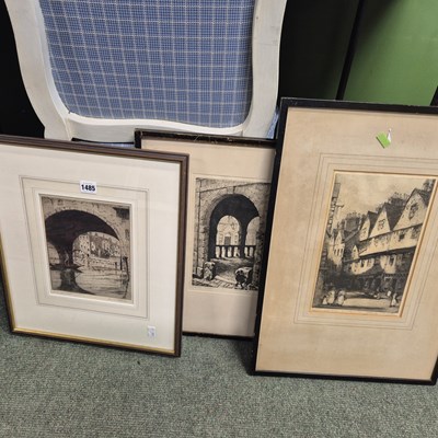 Lot 1485 - three vintage etchings