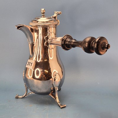Lot 311 - An 18th century French silver chocolate pot on...