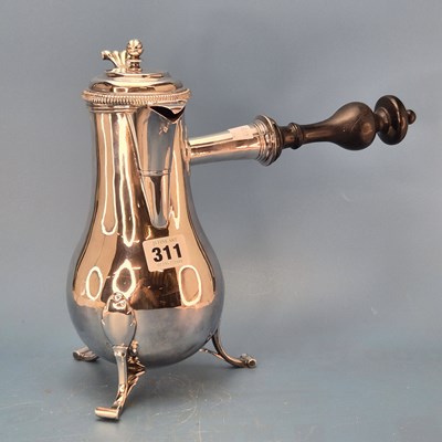 Lot 311 - An 18th century French silver chocolate pot on...