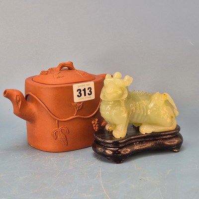 Lot 313 - A Yixing tea pot moulded with grapes and a...