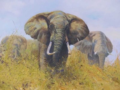 Lot 316 - David Shepherd, b.1931 (ARR) A marching herd...