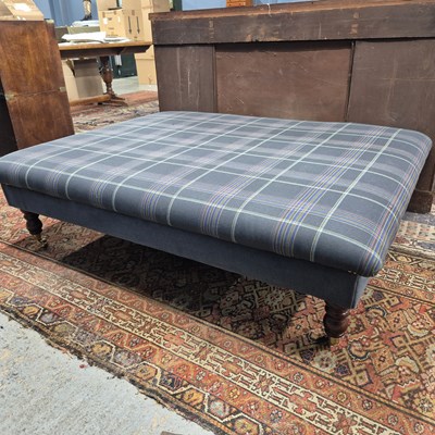 Lot 362 - A tartan upholstered mahogany stool, the...