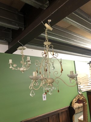 Lot 704 - A white wrought iron three armed chandelier,...