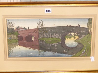 Lot 185 - Manner of Sir Frank Brangwyn, a bridge scene,...