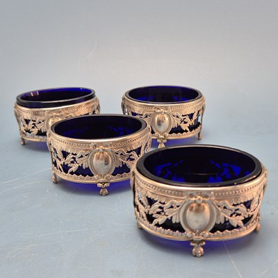 Lot 192 - A set of four European white metal oval salts...