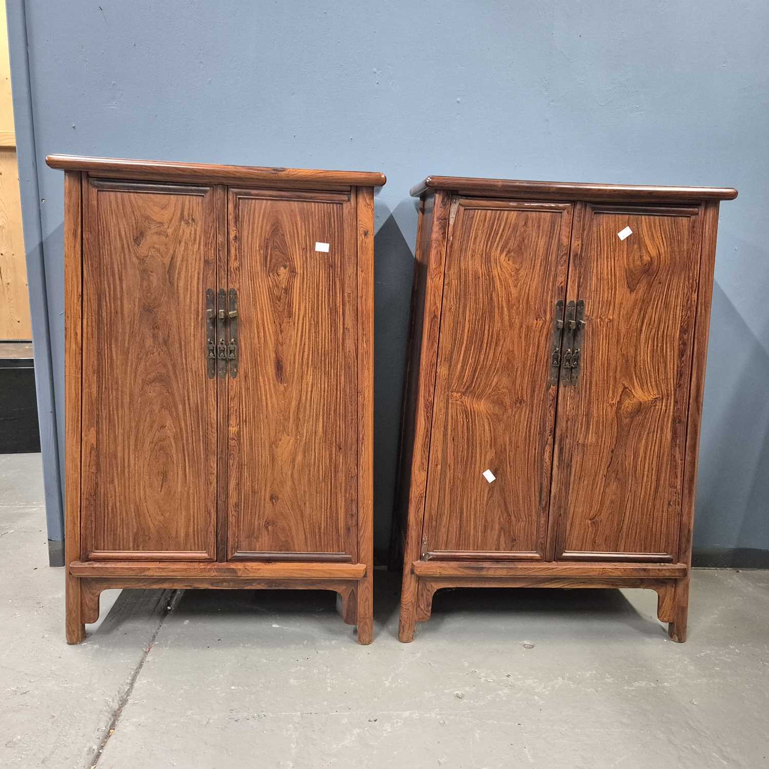 Lot 108 - A pair of Chinese hardwood cabinets, the sides...