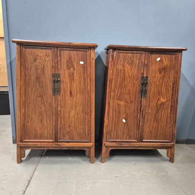 Lot 108 - A pair of Chinese hardwood cabinets, the sides...