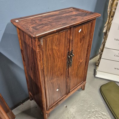 Lot 108 - A pair of Chinese hardwood cabinets, the sides...