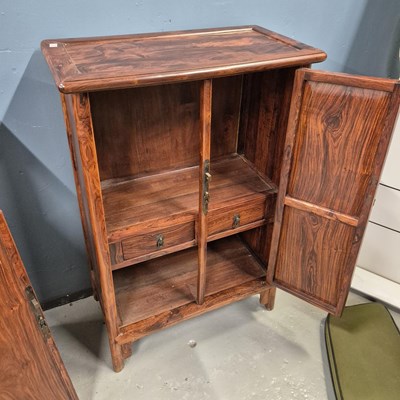 Lot 108 - A pair of Chinese hardwood cabinets, the sides...