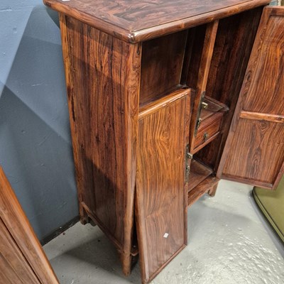 Lot 108 - A pair of Chinese hardwood cabinets, the sides...