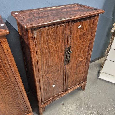 Lot 108 - A pair of Chinese hardwood cabinets, the sides...