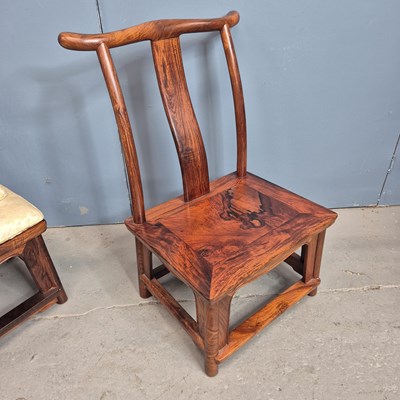 Lot 111 - A pair of Chinese hardwood childrens chairs,...
