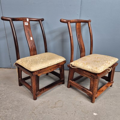 Lot 111 - A pair of Chinese hardwood children's chairs,...