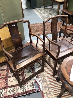 Lot 157 - A pair of Chinese hardwood chairs