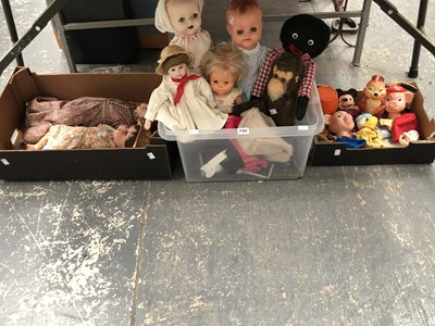 Lot 740 - Three bisque headed dolls, soft toys, plastic...