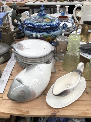 Lot 746 - A blue and white pottery lazy susan, a Vienna...
