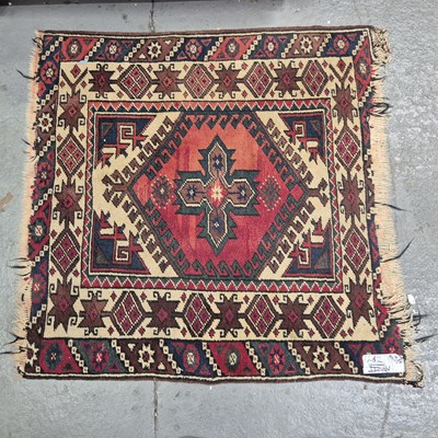 Lot 682 - Two oriental  rugs, a Turkoman bag face...
