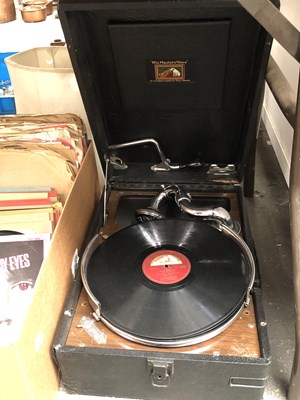 Lot 756 - An HMV wind up gramophone together with 78 and...