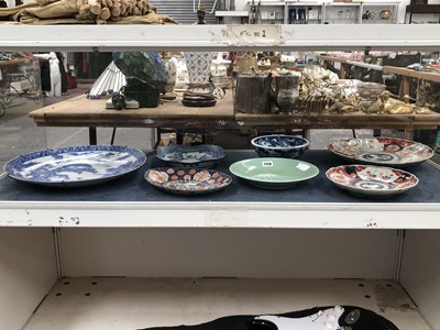 Lot 759 - Three Imari plates, three Arita blue and white...