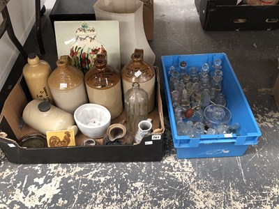 Lot 761 - Two tone stoneware flasks, some jugs together...