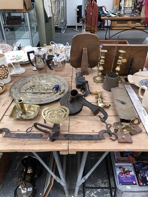 Lot 769 - A table clamp marmalade cutter, two sets of...