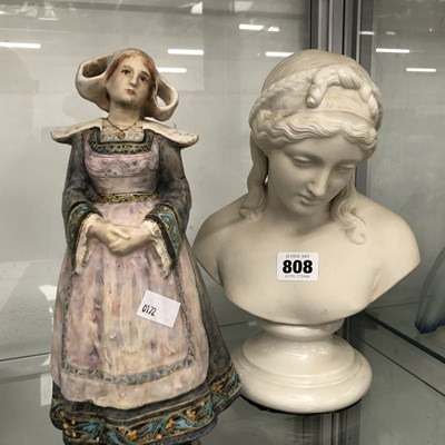 Lot 808 - A Belleek parian bust of a classical lady...