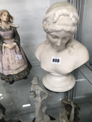 Lot 808 - A Belleek parian bust of a classical lady...