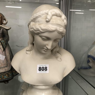 Lot 808 - A Belleek parian bust of a classical lady...