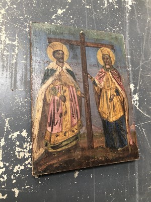 Lot 827 - A Greek icon depicting a male and a female...