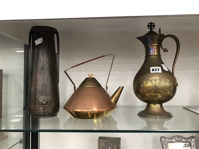 Lot 837 - An Art Nouveau copper two handled vase, a...