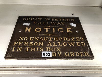 Lot 853 - An iron Great Western Railway notice