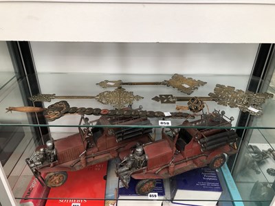 Lot 858 - Three brass Coptic crosses together with a...