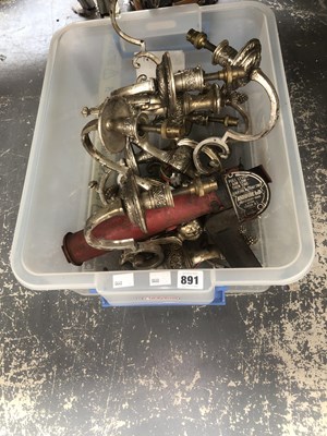 Lot 891 - A set of four silvered metal two branch wall...