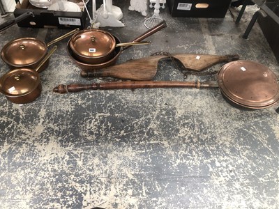 Lot 901 - Five various copper saucepans, four covers, a...