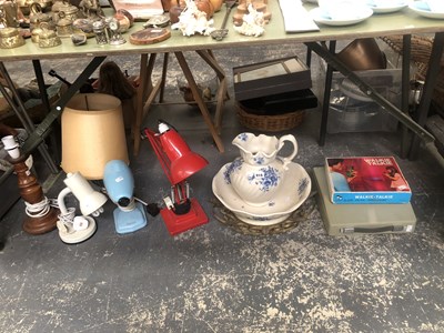 Lot 916 - Angle poise and other lamps, a blue and white...