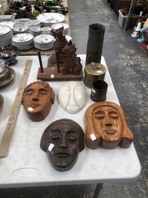 Lot 920 - Four various wooden masks, Malaysian wooden...