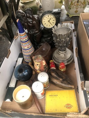 Lot 926 - A mantle clock, babuschka dolls, glass door...