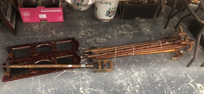 Lot 931 - A bamboo shooting stick, walking sticks...