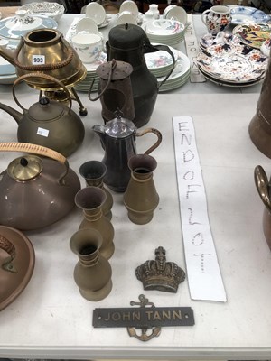 Lot 933 - A collection of brass and copper kettles some...