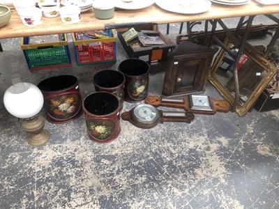 Lot 945 - Two aneroid barometers, an oak corner cupboard,...